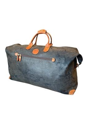 Bric’s Milano Pebbled PU Weekender Duffel Bag Black Brown Leather Trim